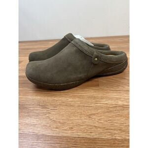 Clarks Roseville Drew Backless Clogs Slip-on Women's 11‎ WIDE Olive Suede NEW